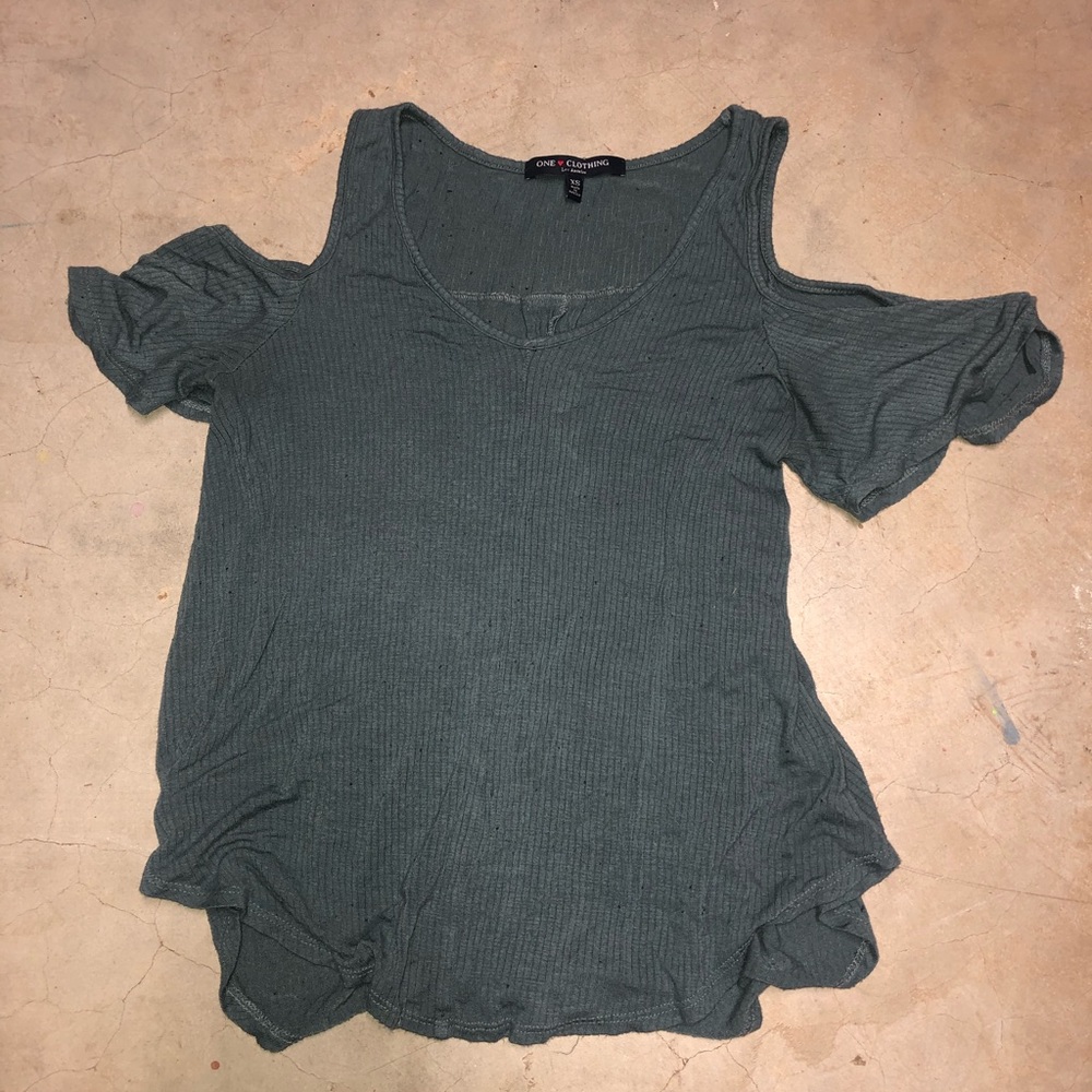One Clothing blue, off the shoulder shirt